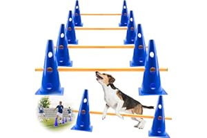 Zazafolora Agility Set Hunde Groß Cavaletti Hunde Steckhürdenset Kinder Hindernisse für Pferde Hundeparcours Kegel Einstellbare Trainingshürden 32cm Höhe - 8 Stangen 80cm Lang für