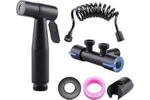 ACBungji Handheld Bidet Sprayer for Toilet Portable, 5 Pcs Handheld Sprayer Kit Stainless Steel Adjustable Water Pressure for Toilet Seat, Shower, Sink, Cloth Diaper Sprayer, Baby Pets Wash (Black)