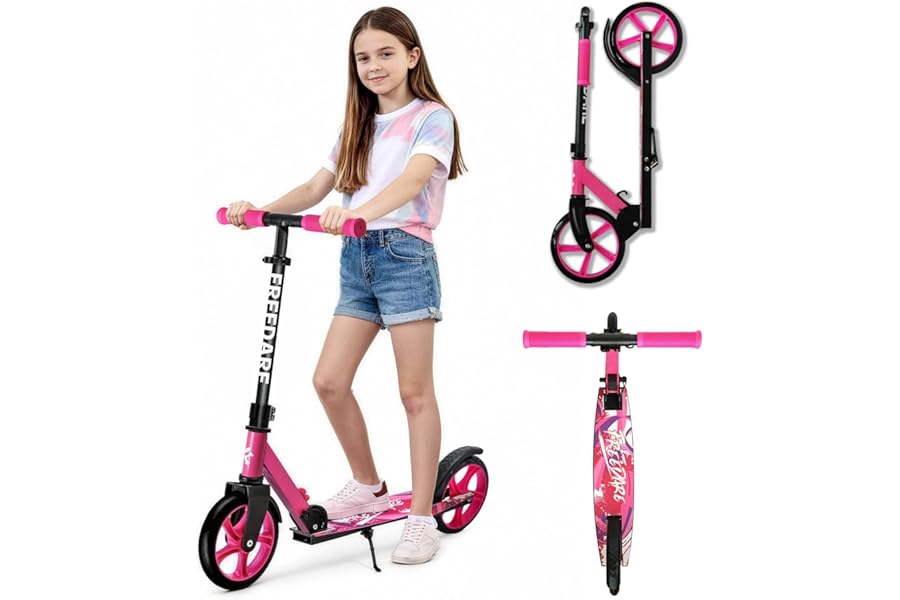 FREEDARE Kick Scooter for Kids 8-12, 200mm Big Wheels Foldable Scooter for Teens and Adults, 4 Adjustable Height, Front Suspension, 2 Wheels Scooter
