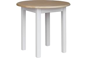 k koma Mesa redonda de pino de 90 cm, mesa de cocina de madera maciza, color blanco, miel de estilo rústico (pino barnizado)