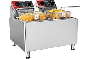 Friggitrice commerciale elettrica a doppio serbatoio CROSSON 8L con testa della friggitrice rotante, timer da 30 minitu, serbatoio dell'olio rimovibile