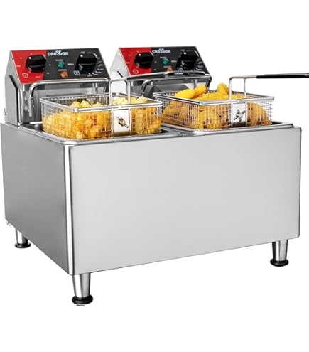 Friteuse Professionnelle Hakka Double Cuve 6L X2 - Inox, 2000W+2000W, Avec égouttoir Et Couvercle