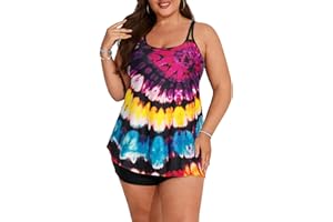 Hanna Nikole Women Tummy Control Tankini Plus Size Two Piece Swimsuit High Waist Swimwear A-Line Swim Tops