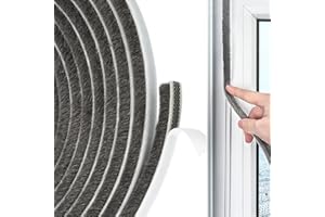 ROJINKADE 5 Meters Door Window Frame Brush Seal Weather Strip, Draft Excluder Tape for Doors Windows, 5 Meters(L) x 9 mm(W) x 9mm(T) Self-Adhesive Brush Seal Strip, Door Draft Seals and Draught Excluders (Gtey)