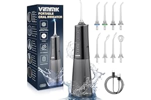 Vimmk bezprzewodowy irygator do zębów, elektryczny przyrząd do czyszczenia zębów, 5 trybów pracy i 8 dysz, USB-C, możliwość ponownego ładowania, IPX7, wodoszczelny, 300 ml, zbiornik na wodę (czarny)