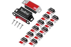 Tonitrui Lot de 4 loquets magnétiques pour porte d'armoire, fond plat avec adhésif, 15,9 kg (noir, lot de 8)