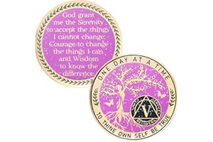 LParkin Moneda de sobriedad púrpura para mujeres, moneda de sobriedad del árbol de la vida, chips AA y medallones, regalos de sobriedad para mujeres, medallón anónimo de alcohólicos (5 años)