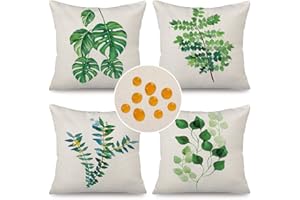 Cirzone wasserdichte Kissenbezug 4 Stück 45 x 45 cm Dekorative Outdoor Kissen Wasserfest Atmungsaktiv Grüne Blätter Kissenbezug Werden für Sofakissen Garten Outdoor