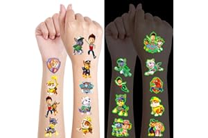 JOJOLUXE Tattoos Kinder, 8 Blätter Luminous Temporäre Kinder Tattoo Aufkleber, Hautfreundliche Kindertattoos Sticker für Jungen Mädchen Wasserdichte Kindertattoos für Mädchen Jungen Festival Party