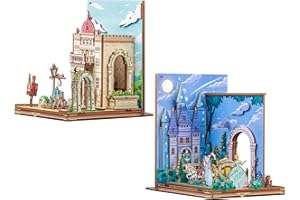 CUTEBEE Sujetalibros de madera Book Nook, sujetalibros decorativo en miniatura, soporte para libros para el escritorio, 2 piezas (ciudad de aire)