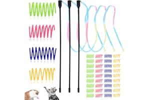Auktransceler Zabawki dla kotów, spiralne pióra (40 szt.) i tęczowa różdżka, zabawka dla kota (3 szt.), interaktywna zabawka z tworzywa sztucznego do kotek w kształcie spirali, do aktywności wewnątrz