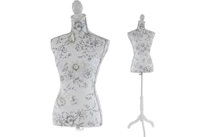 MENDLER Mannequin de Couture de Tailleur Buste Torse féminin T222 - Fibre de Verre, Motif Blanc à Fleurs
