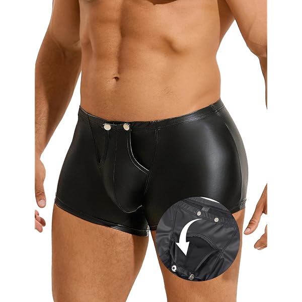 Perizoma Uomo Effetto Bagnato In Pelle Laccata - Mini Thong Con Pouch - Sexy Per Feste E Clubwear - 5