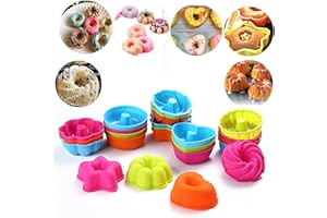 RoseFlower Ciambella Stampi, Set di 24 Stampo in Silicone per Dolci,Torte, Biscotti, Bagel, Muffin, Donut Teglia Antiaderente,