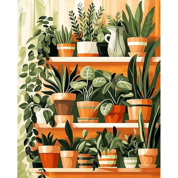 Kit Peinture Par Numéros TISHIRON - Motif Plante Verte Sur Toile 40x50cm - Pour Adultes Débutants