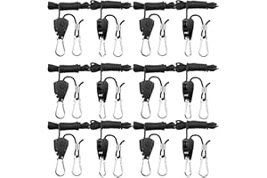 BOSYTRO 12 PièCes Corde à cliquet,Cintres à Cliquet RéGlables 1/8,Poulie Retractable pour Plantes pour Les Lampes,Plantes et Les Pots de Jardinage Chaque Paire Porte 68 Kg(version en aluminium pressé)