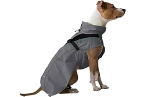 DOGOPAL Płaszcz przeciwdeszczowy dla psa – wodoodporna, lekka kurtka dla małych, średnich i dużych psów z paskami odblaskowymi o wysokiej widoczności i otworem na uprząż (szara, M)
