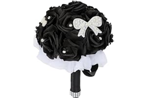 Garneck Ramo de flores artificiales para novia, ramo de flores de boda, ramos de boda para damas de honor, ramo de flores de dama de honor, flores de novia de cristal negro