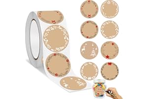 LIVESTN Autocollants Étiquettes en Papier Kraft, 500 pcs 1 rouleau Noël Étiquettes pour la maison et cadeaux