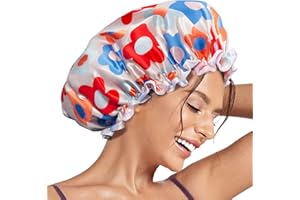 Aquior Large Shower Cap, Shower Cap for Women Reusable Waterproof, Bath Hair Cap for All Hair Lengths,for Ladies, Men and Kids (Flower)