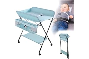 HUOLE Table à Langer Pliante avec Panier de Rangement à Côté Structure en Fer Charge Max 25KG pour Nouveaux-Nés Design Ergonomique,Table à Langer Pliable et Portable, 80 * 66 * 98cm (bleu)