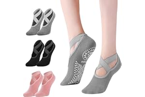 GENHH 3 Paires Chaussettes de Yoga Antidérapantes，Chaussettes de Pilates Pour Femmes 35-41 Idéal pour le Yoga, le Pilates, la Barre, le Fitness et l'entraînement