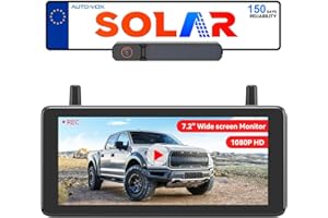AUTO-VOX 7.2" Solar Wireless Reversing Camera with DVR Loop Recording: HD 1080P, Quick 2-Min Install, Split Screen Reverse Camera Kits for Car, Van, SUV, Truck & Motorhome