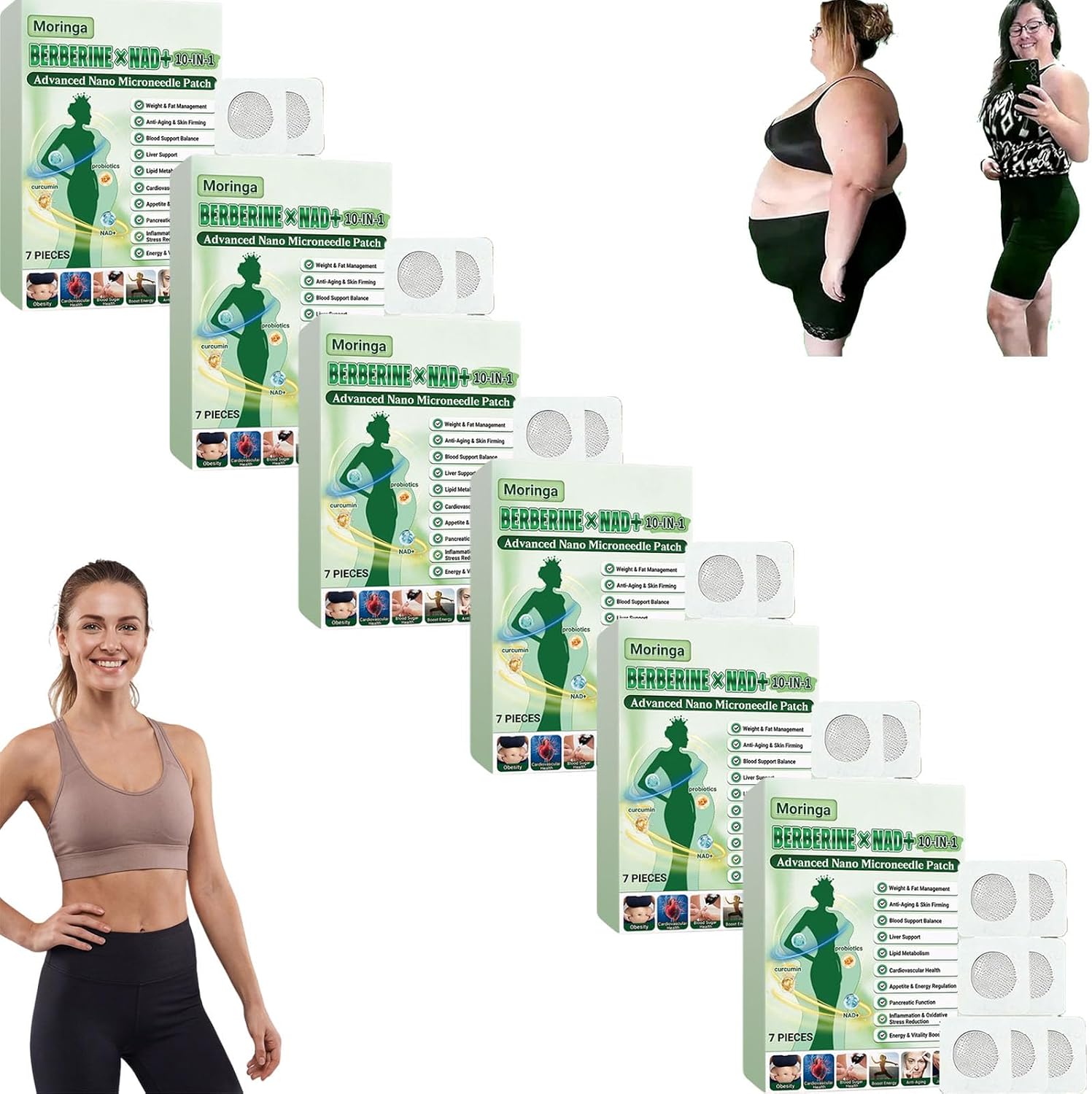 6 Cajas Moringa x Berberine Patch 10 en 1,parche avanzado de microagujas Moringa 10 en 1,Parche de Metabalance Profesional, Fácil de Aplicar, para hombres y mujeres (6-Cajas)