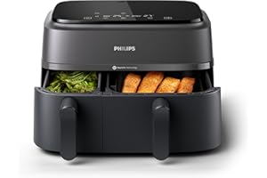 Philips Airfryer 3000 Series Dual Basket - 2 Drawer Air Fryer, 3L + 6L Capacity, RapidAir Plus Technology, 13 Ways to Cook, 90% Less Fat, Easy to Clean, Digital Touchscreen, Energy Saving (NA350/00)