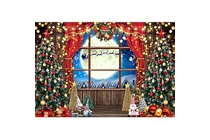 Aoihrraan 3x2m Natale Davanzale Fotografia Sfondo Natale Albero Rosso Tenda Babbo Natale Claus Renne Piena Luna Inverno Notte Sfondo Nuovo Anno Festival Famiglia Festa Ritratto Foto Studio Prop