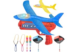 TOPJOWGA Katapult Flugzeug Spielzeug, 2 Stück Wurfgleiter Styroporflieger Katapult, Modell Schaum Flugzeug Trägerrakete, Pistole Kinderspielzeug, Flugzeug Outdoor Interaktives Spiele ab 3 Jahren