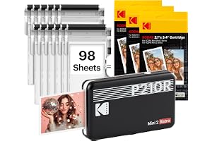 KODAK Mini 2 Retro 5x7,6cm Tragbarer Fotodrucker, 4PASS, 38 Blatt, Schwarz | Bluetooth, Ko