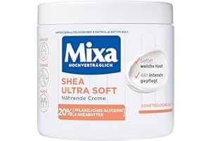 ‎MIXA Mixa Shea nährende Creme, für Gesicht, Körper & Hände mit 20% pflanzlichem Glycerin & Sheabutter für sehr trockene Haut, für die ganze Familie, pflegend & feuchtigkeitsspendend Shea Ultra Soft, 400ml