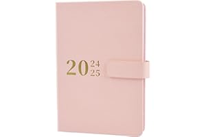 MEZERE Academic Diary 2024-2025 A5 Day Per Page,Productivity A5 Daily Planner Page a Day August 2024 to July 2025 Faux Leather Mid Year Diary 2024-2025 with Monthly Tabs Sticker, 2 Bookmark, Pen Loop (Pink)