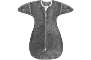 ZIGJOY Shark-Fin Transition Swaddle - 2.5 Tog Fleece Baby Sleeping Bag 3-6 Months Warm Plush Swaddle Blanket with 2- Way Zipper for Winter, Grey