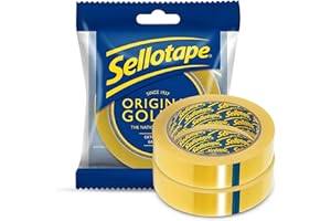 FERRIS 𝟮 𝗣𝗔𝗖𝗞 Original Golden Cellotape | Multi-Purpose Clear Tape for Household Objects - Extra Sticky Clear Packing Tape for Sticking Envelopes, Cards & Gifts | Easy to Use - Sellotape 24mm x 50m