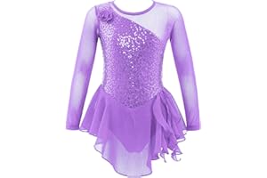 YUUMIN Body da Pattinaggio Bambina con Strass Vestito Danza Classica Patchwork Tuta da Ginnastica Artistica Ballerina Manica Lunga Tutu Leotard Balletto Concorso
