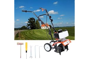 SAMGER SAMGER Samger Motozappa con Motore a Scoppio 2 Tempi da 52cc Motocoltivatore Zappatrice Gas Benzina 1.65KW Timone Motore per Coltivatore, Larghezza di Lavoro 28cm, profondità di Lavoro 10cm