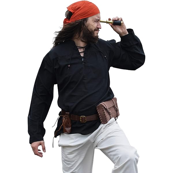 Chemise Pirate Dracula Avec Volants - 100% Coton Manches Longues - Costume Médiéval Homme Festival LARP Renaissance