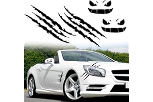 EQLEF Marcas de Garra Calcomanías, Etiqueta Engomada del Coche Scratch de Las Garras Demon Smile Car Sticker Claw Mark Car Decal Claw Mark Sticker Car Car Halloween Decoration 4 Piezas (Negro B)