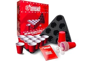 ORIGINAL CUP Original Official Beer Pong Kit®| Official Complete Beer Pong Pack | Premium Quality | 22 Red Cups | 2 Spacing Racks | 4 Balls | Official Rules | Drinking Game | Party Game | OriginalCup®