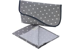 MESSY ME Nappy Wallet and Portable Changing Mat. A Compact Nappy Pouch and Matching Foldable Change Mat. Wipe Clean Small Changing Bag and Travel Change mat. (Grey with White Stars)