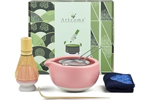 Artcome Kit completo de ceremonia de té matcha de 7 piezas – cuenco, batidor, cuchara, colador, juego para Usucha, Koicha, Latte (rosa)