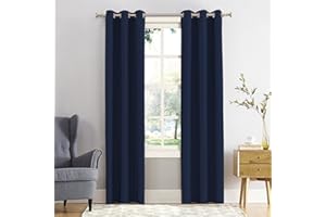 REHAN & CO Blackout Curtains Thermal Insulated Eyelet Curtain Window Black out Curtains for Living Room Bedroom with Tie Backs Navy Blue W90 x L54 Inch 2 Panels