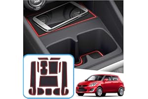 GAFAT Suzuki Swift/Sport/Hybrid 2017-2022 2023 Tappetini Antiscivolo in Gomma per Console Centrale, Suzuki Swift Tappetino con Braccioli, Portabicchieri, Cuciture Porta (Rosso)