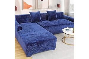 LINGKY Housse De Canapé en Velours, Housse De Canapé Extensible De Résistance Au Dérapage Housse De Protection pour Canapé épais Et Doux pour Canapé Sectionnel en L (Bleu Marin,3 Places (190-230cm))