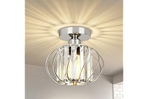 ‎FRIDEKO HOME FRIDEKO HOME Deckenleuchte Schwarz Kristall Kronleuchter Ø19cm,Modern Deckenlampe Metal Rund Lampenschirm E27 Lampe Decke für Schlafzimmer Wohnzimmer Küche Flur (Chrom-Ø19cm)