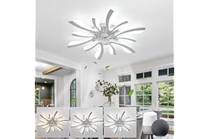 LJX Ceiling Fans with Lamps and Remote 78cm LED Fans with Lights Work with Alexa and Google Assistant Silent Timer 6 Speed Reversible Fan Lighting for Bedroom Living Room, Chrome