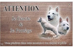 PETS-EASY Plaque Attention au Chien Berger Blanc Suisse 30x20cm - Panneau Aluminium Dibond Haute Qualité - Impression UV Durable - Pancarte Dissuasive pour Propriété