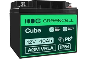 ‎GREEN CELL Green Cell® AGM 12V 40Ah Akku VRLA Blei-Batterie Bleiakku Ersatzakku Gelakku Akkubatterie Zyklenfest Unbemann Caravan Photovoltaik Rollstuhl Solarspeicher Solarbatterie Solarpanel Wohnwagen